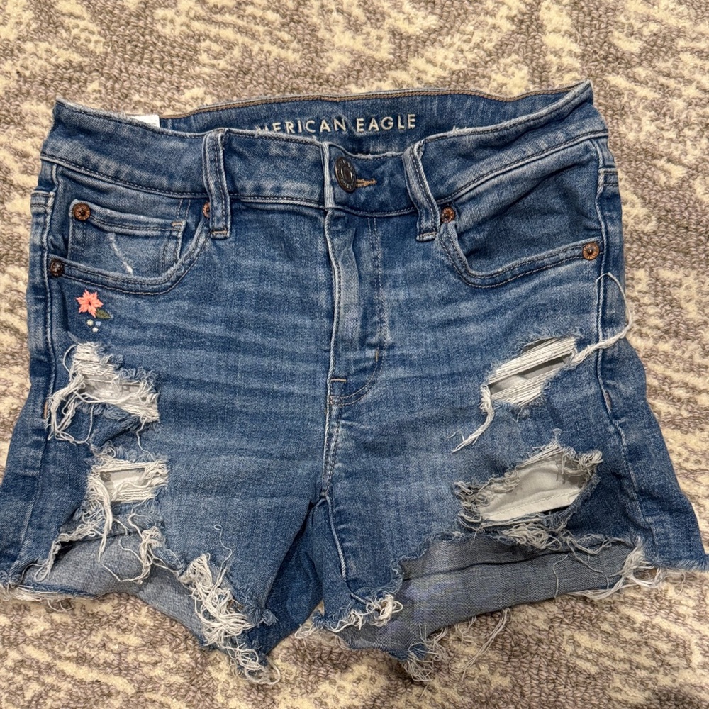 American Eagle Outfitters Blue Distressed Jean Shorts